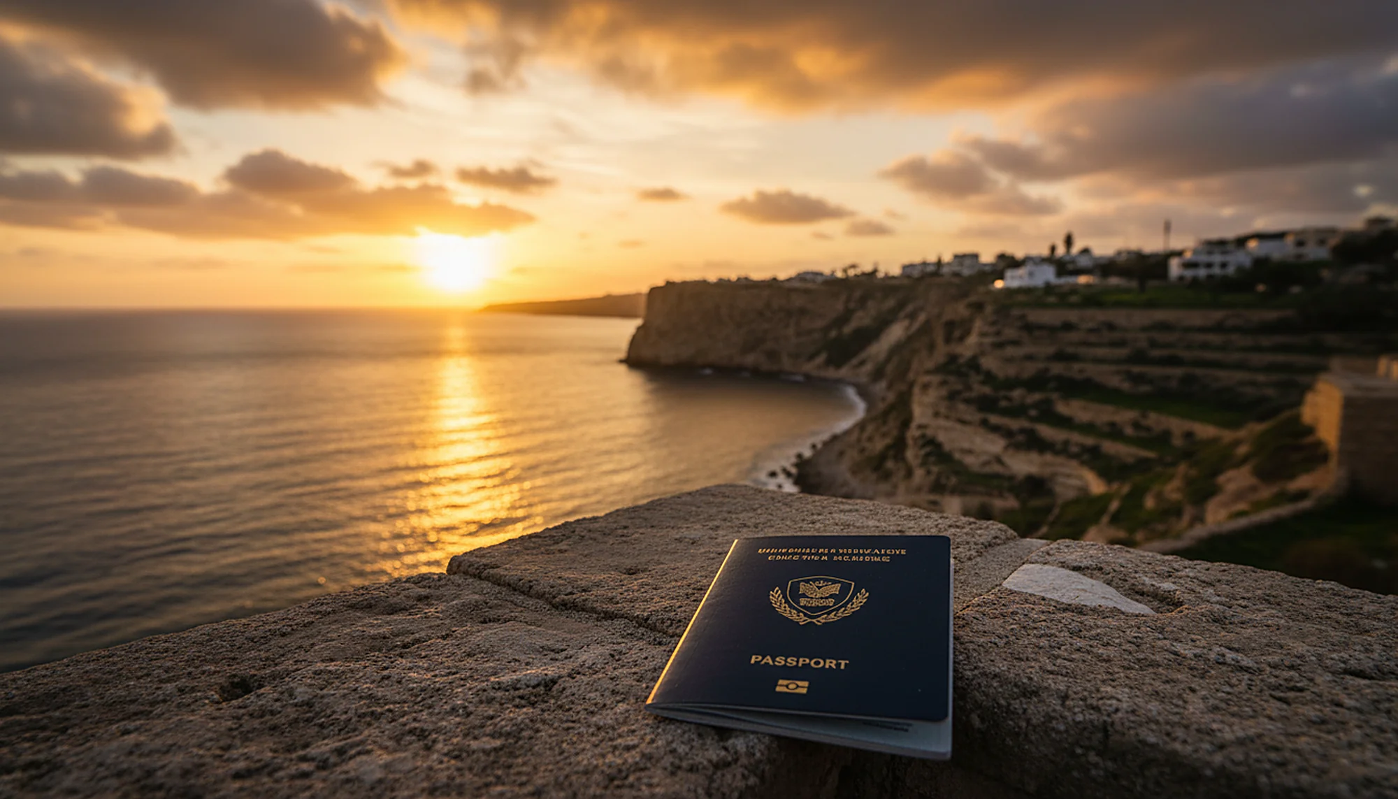 Cyprus sunset with passport
